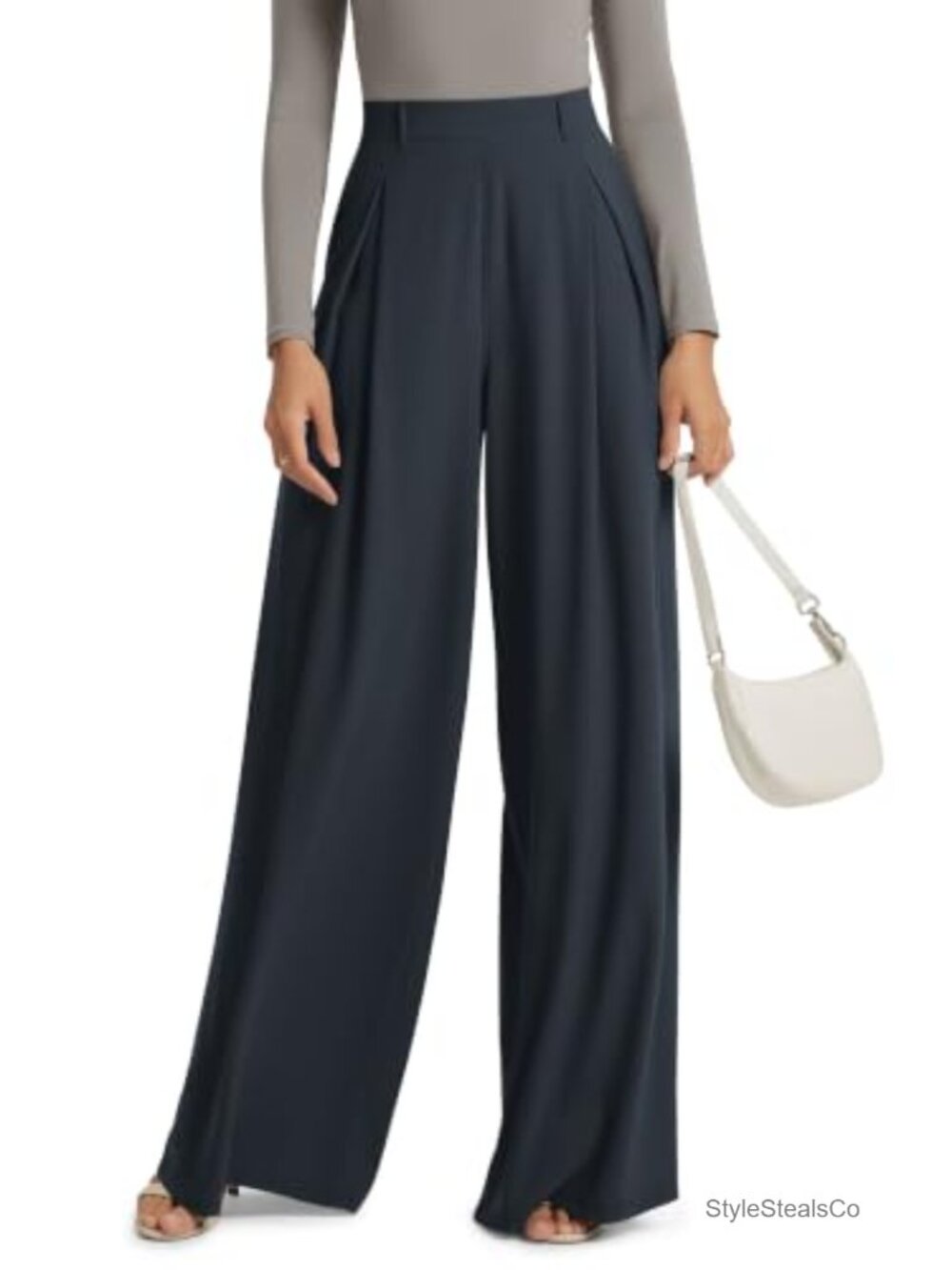 Pleated Extra Wide Leg High Waist Trousers with Pockets